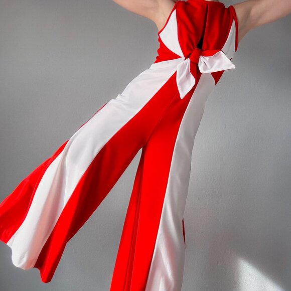 Rare Vintage 70's Bell Bottom Jumpsuit with Halter Style Top - Picture 4 of 8